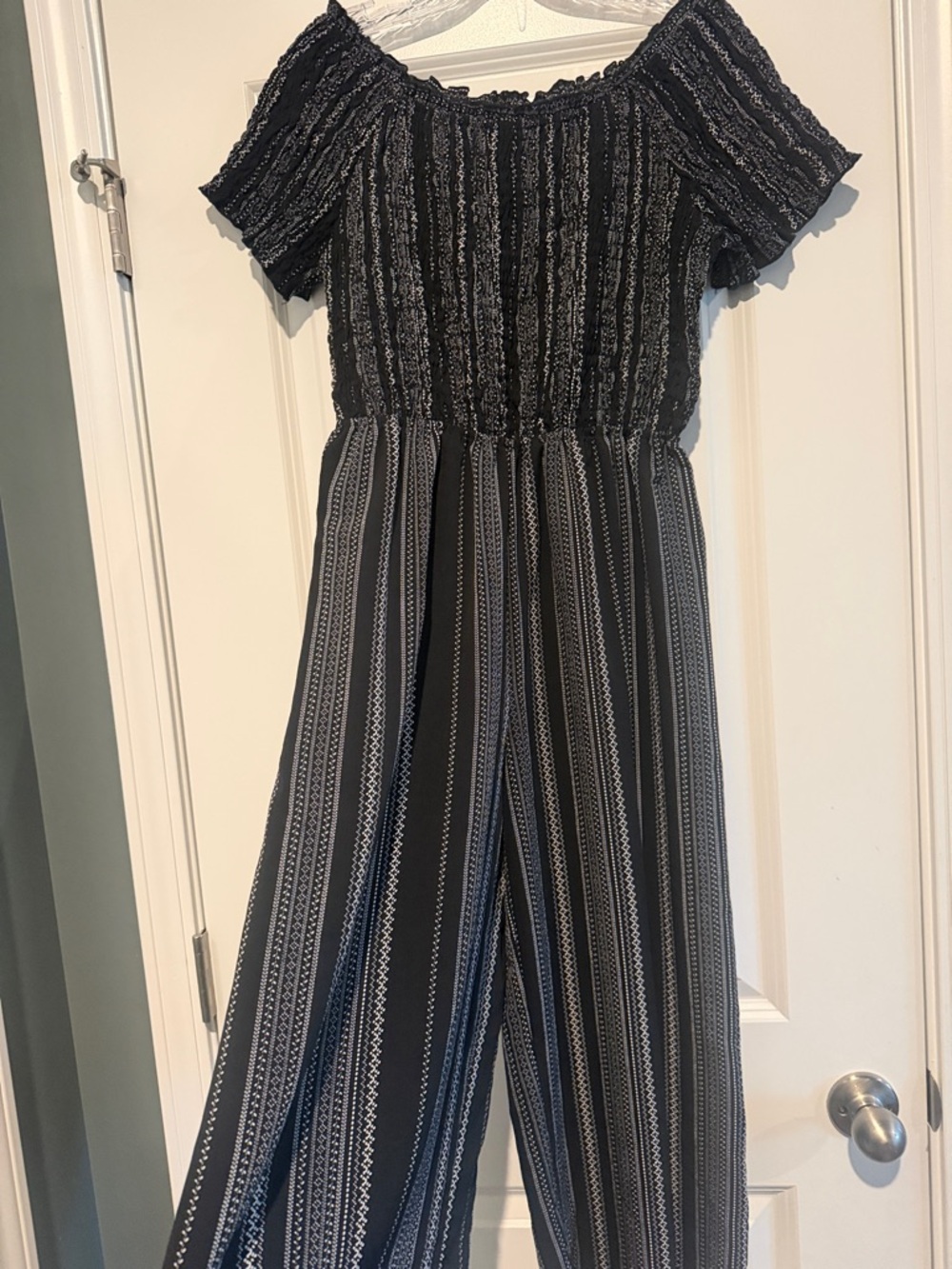 Xhilaration Black & White Striped Off-Shoulder Wide-Leg Jumpsuit